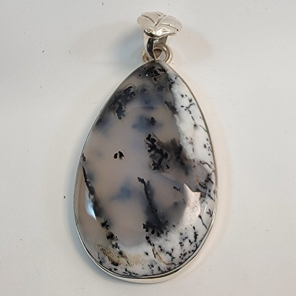 Necklace Pendants Dendritic Agate Teardrop Handmade Jewelry in Sterling Silver